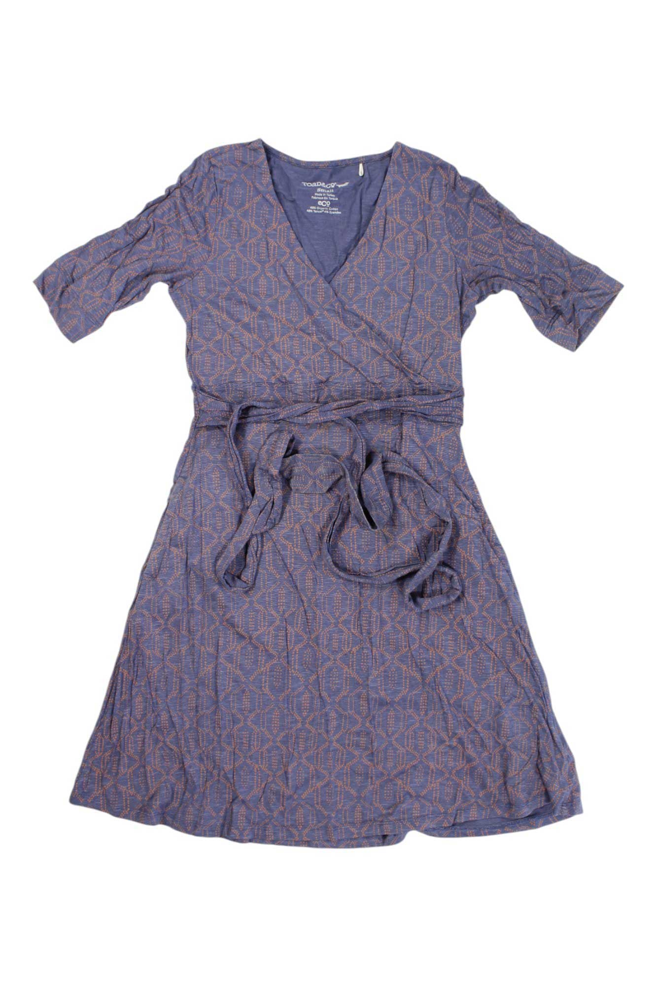 cue wrap short sleeve dress Toad & Co Cue Wrap Short Sleeve Dress Womens Small Navy Short Sleeve Surplice