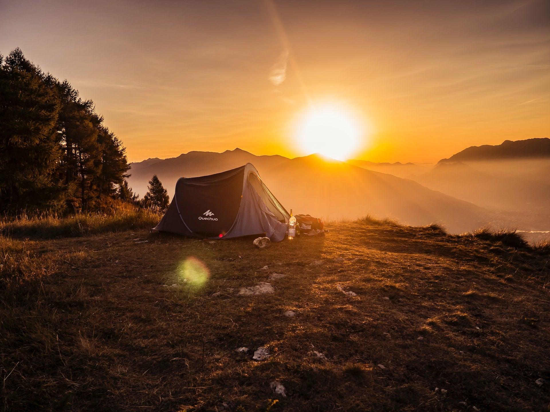 camping set up during sunset