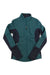 The Spyder Women's Bandita Jacket is a teal stretch fleece with black sleeves and side panels, high collar, zippered pockets, textured fabric, and a fitted design—ideal for snowsports.