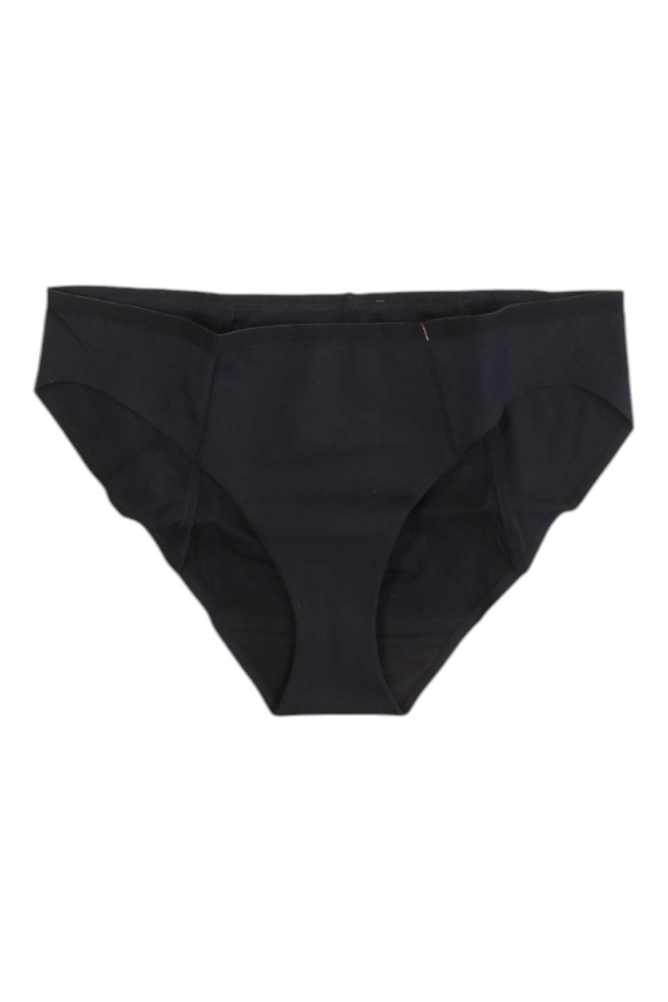 A pair of Proof Womens Period & Leak Proof Bikini underwear in plain black is laid flat on a white background.