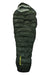 Dark green quilted sleeping bag with hooded top, draft collar, front zipper