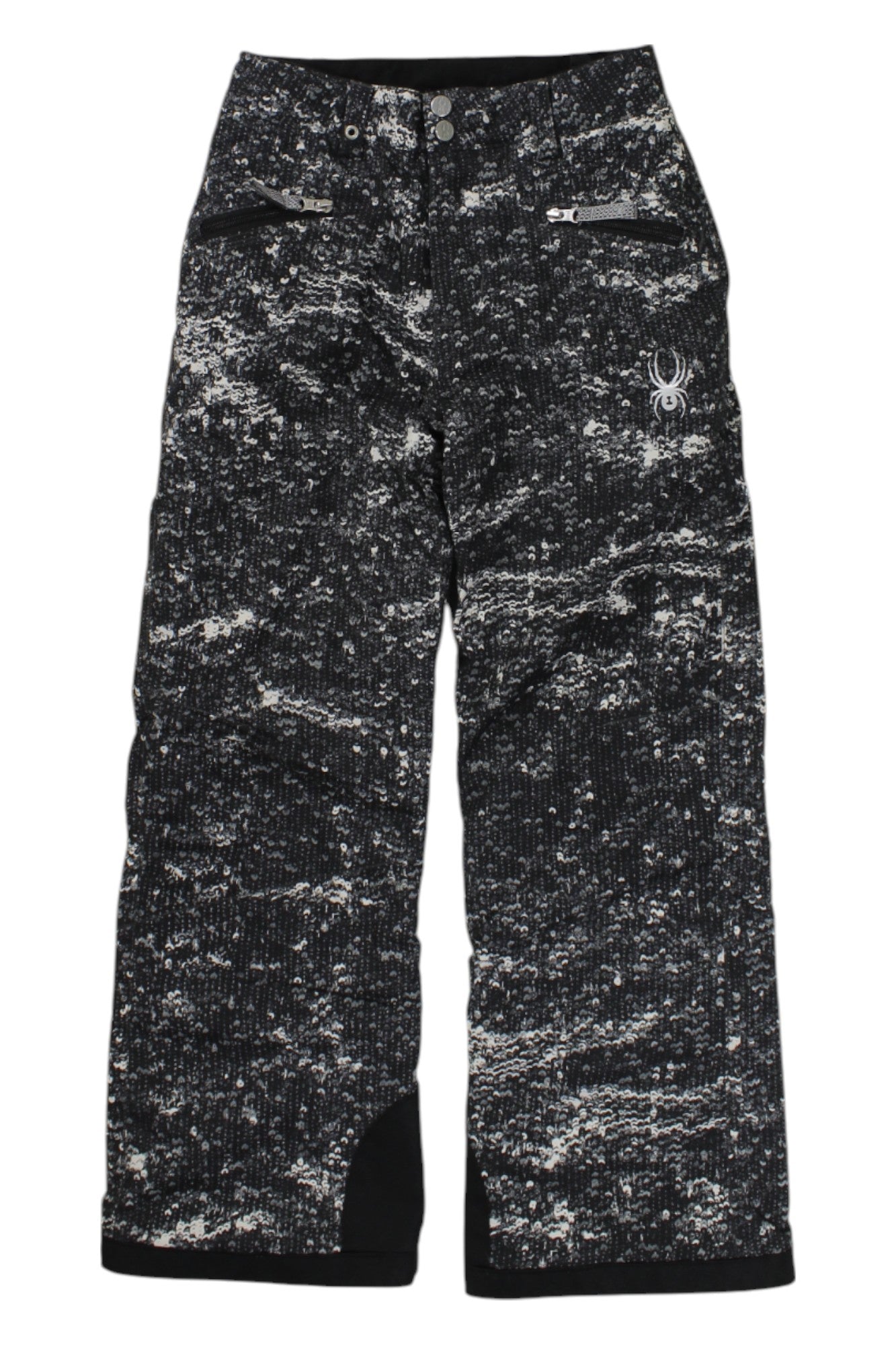 Girls tailored pants in black with speckled white pattern, straight wide-leg fit