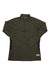 An Artilect Men's Boulder 125 1/4 Zip Top in olive green with long sleeves, black side panels, and a small black zipper is laid flat. A label is on the lower left hem and another tag appears on the left sleeve.