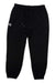 Women's black jogger pants with drawstring and left-thigh logo; relaxed tapered legs.