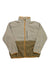 The Marmot Men's Aros Fleece Jacket is crafted from recycled polyester fleece with a light beige upper, darker beige lower half, front zipper, high collar, zippered chest pocket, and Marmot embroidery on the chest.