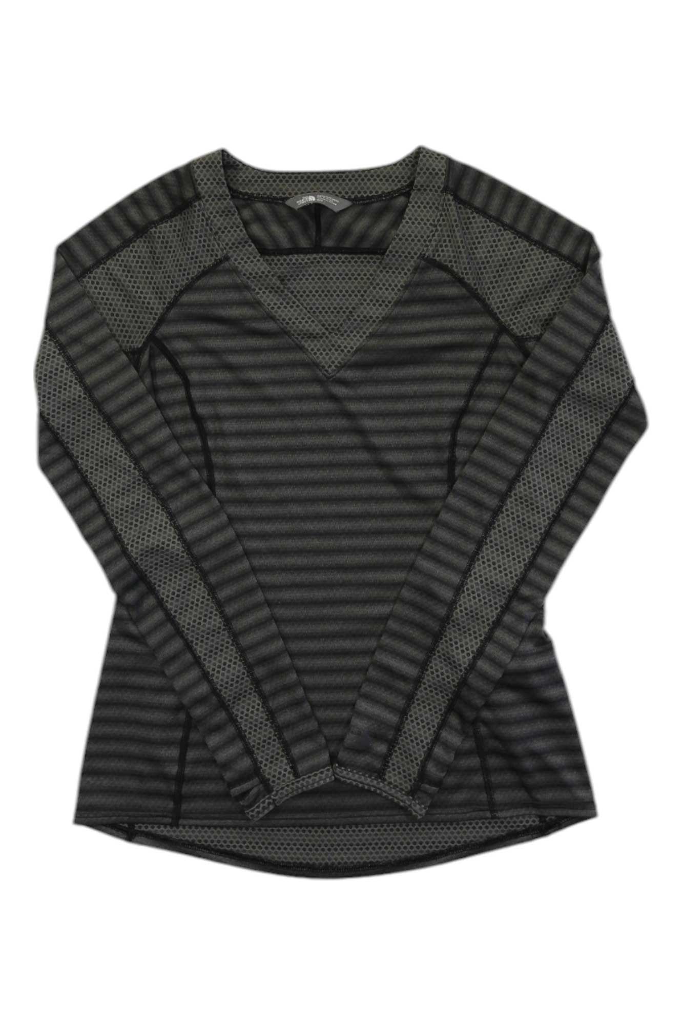 The North Face women's striped long sleeve top, dark charcoal with textured panels