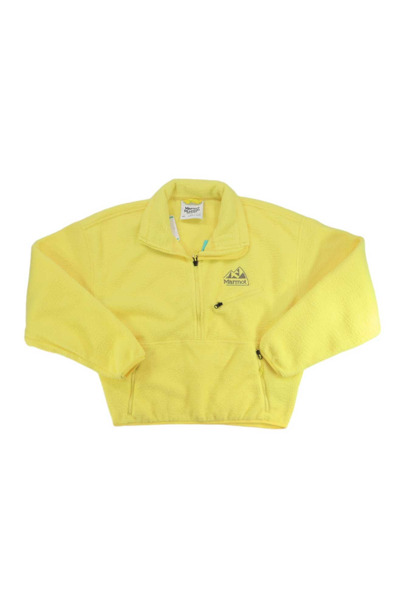 Light-yellow recycled fleece quarter-zip jacket with stand collar and long sleeves