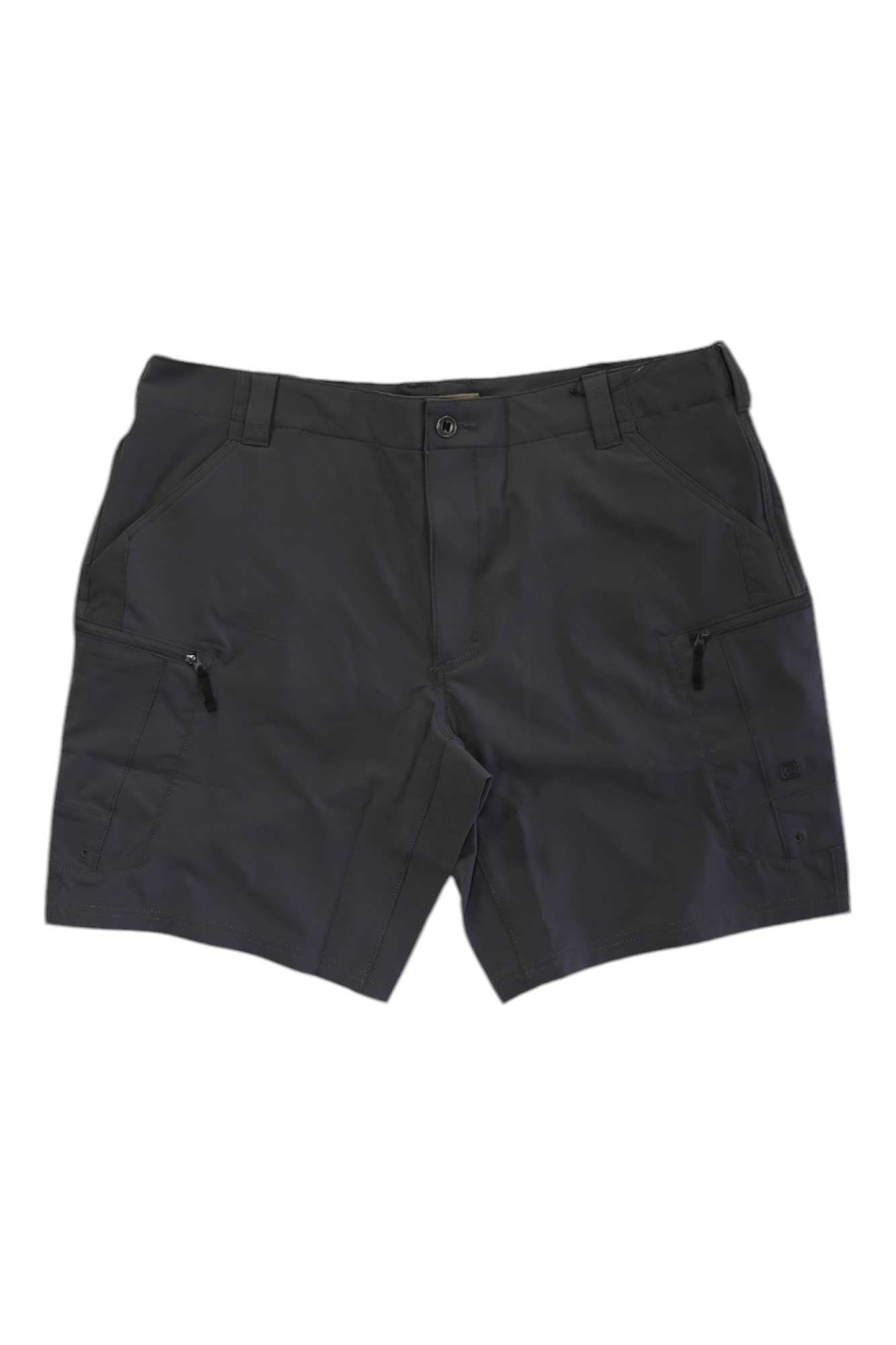 The 5.11 Mens Trail Short in black features side zipper pockets and belt loops, shown laid flat on a white background.