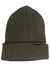 The Burton Recycled All Day Long Beanie is an olive green, ribbed knit hat made from recycled materials, with a folded cuff and a small black BURTON tag—offering eco-friendly style and warmth for winter.
