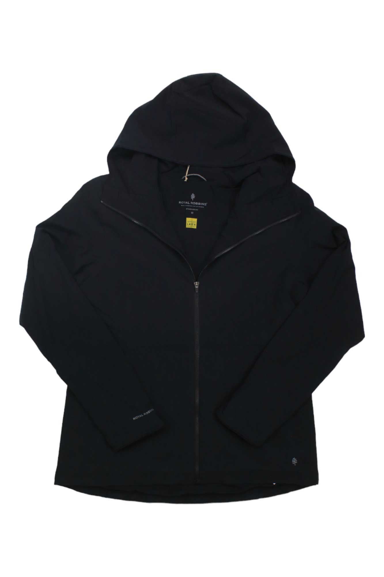Women's insulated hooded jacket, jet black, full-zip front and side pockets