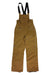 The Flylow Mens Snowman Bib, shown in brown with black adjustable shoulder straps, features multiple front zippers and pockets. Perfectly waterproof and insulated for snowsports, it's displayed laid flat on a white background.