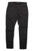 A pair of DU/ER Mens No Sweat Slim Fit Pant in black with five pockets, button closure, and moisture-wicking fabric is laid flat on a white background.