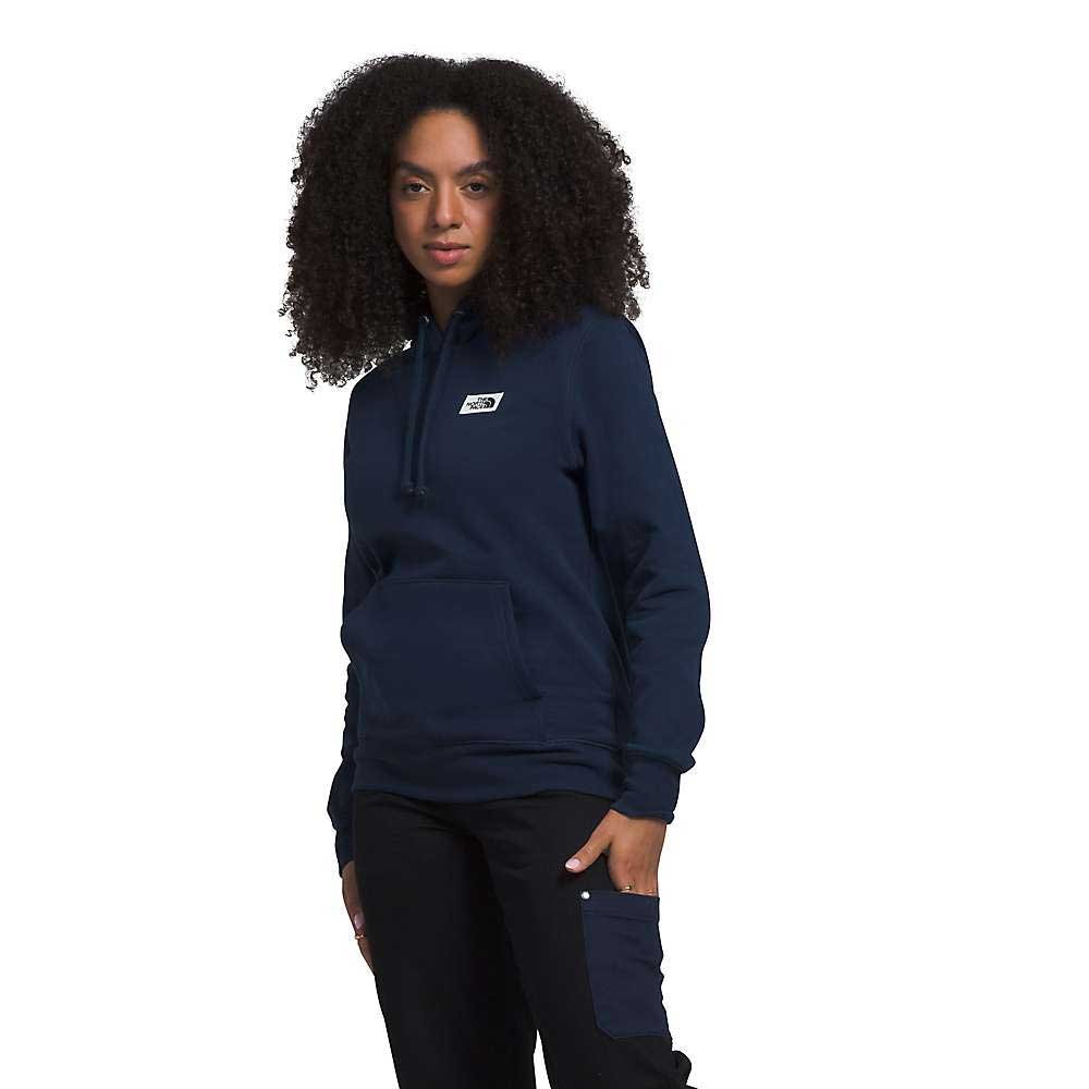 Women's heritage patch pullover hoodie, dark navy, front kangaroo pocket and drawstring hood
