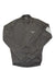 A Rapha Mens Core Long Sleeve Jersey in dark gray, with moisture-wicking fabric, full front zipper, small white chest logo, and light gray diagonal stripe on the left arm, is laid flat on a white background.