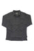 Royal Robbins Men's Desert Pucker Dry LS Shirt in dark gray, long-sleeve button-up with collar and buttoned cuffs, subtle checked pattern, features quick-drying thermoregulation technology, shown laid flat on a white background.