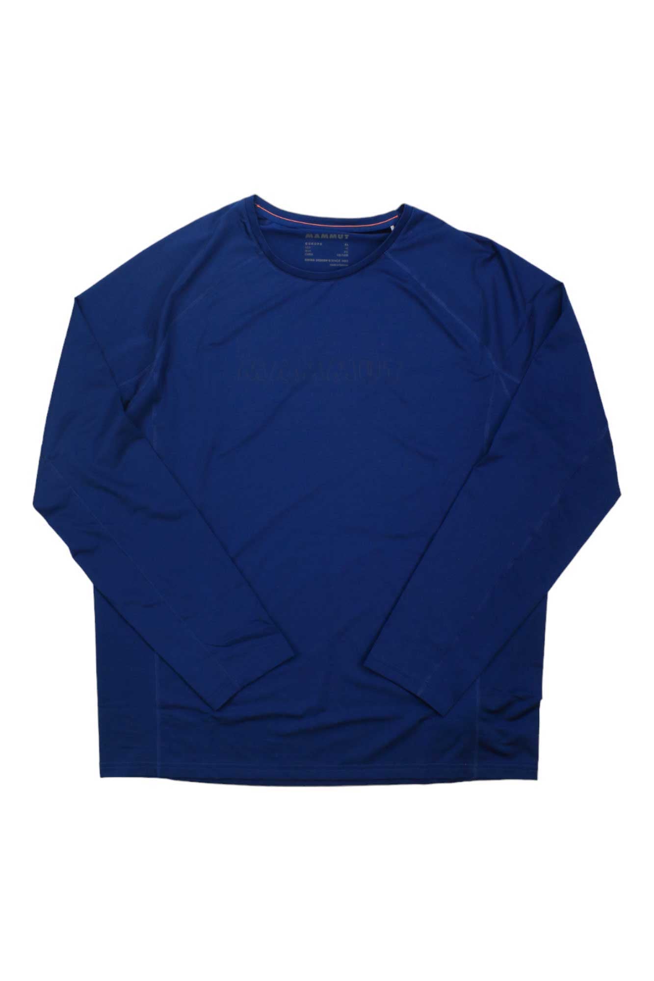 Men's long-sleeve t-shirt with crew neck and small Mammut chest logo, navy blue