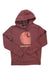 The Carhartt Womens Rain Defender Relaxed Fit Midweight C Logo Graphic Sweatshirt is maroon with a relaxed fit, long sleeves, front pocket, drawstring hood, large beige logo on the chest, and water-repellent technology.