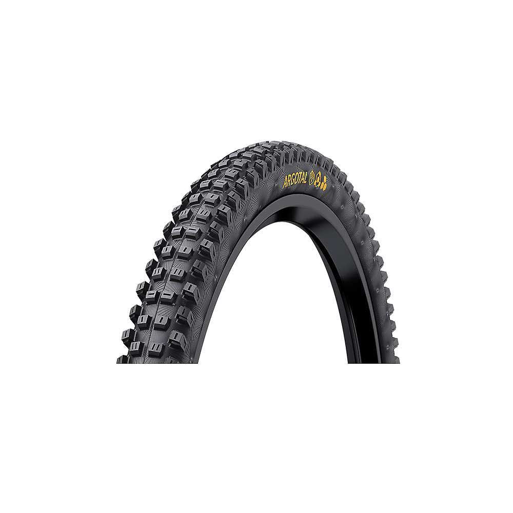 Mountain bike tire with aggressive knobby tread, black casing