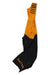 A pair of Rapha Mens Pro Team Bib Shorts II - Regular, with orange straps and black shorts, race-grade chamois, and RAPHA in orange on the leg, is displayed laid flat on a white background.