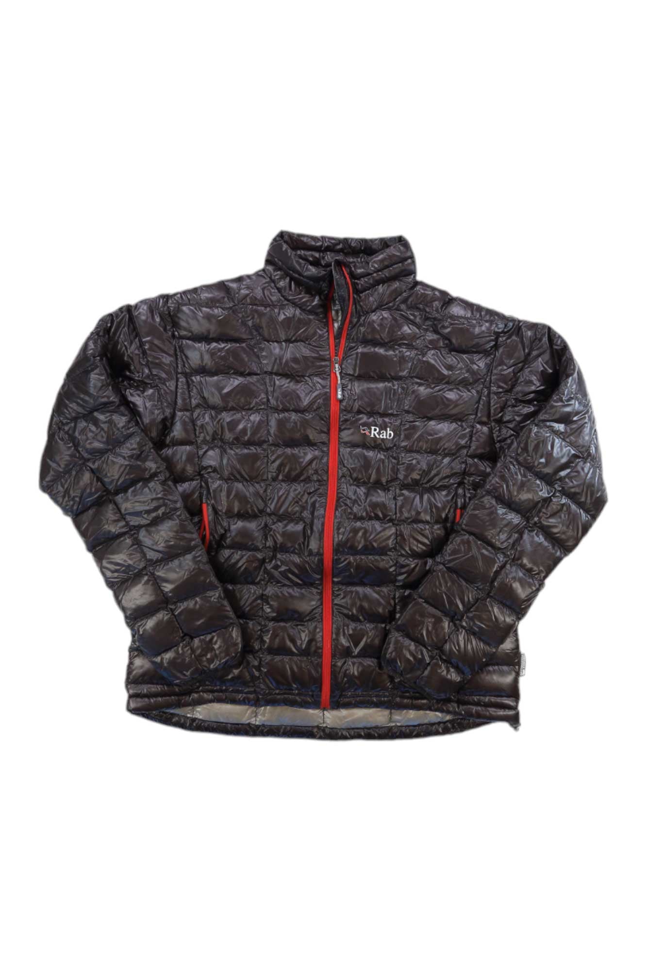 Men's quilted puffer jacket, full-zip with red trim and stand collar, Rab logo
