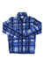 The Obermeyer Men's Boulder Fleece Top features a blue and white plaid design, collar, button-up neckline, and front pocket. Made from polyester fleece with long sleeves and a relaxed fit for comfortable, casual wear.