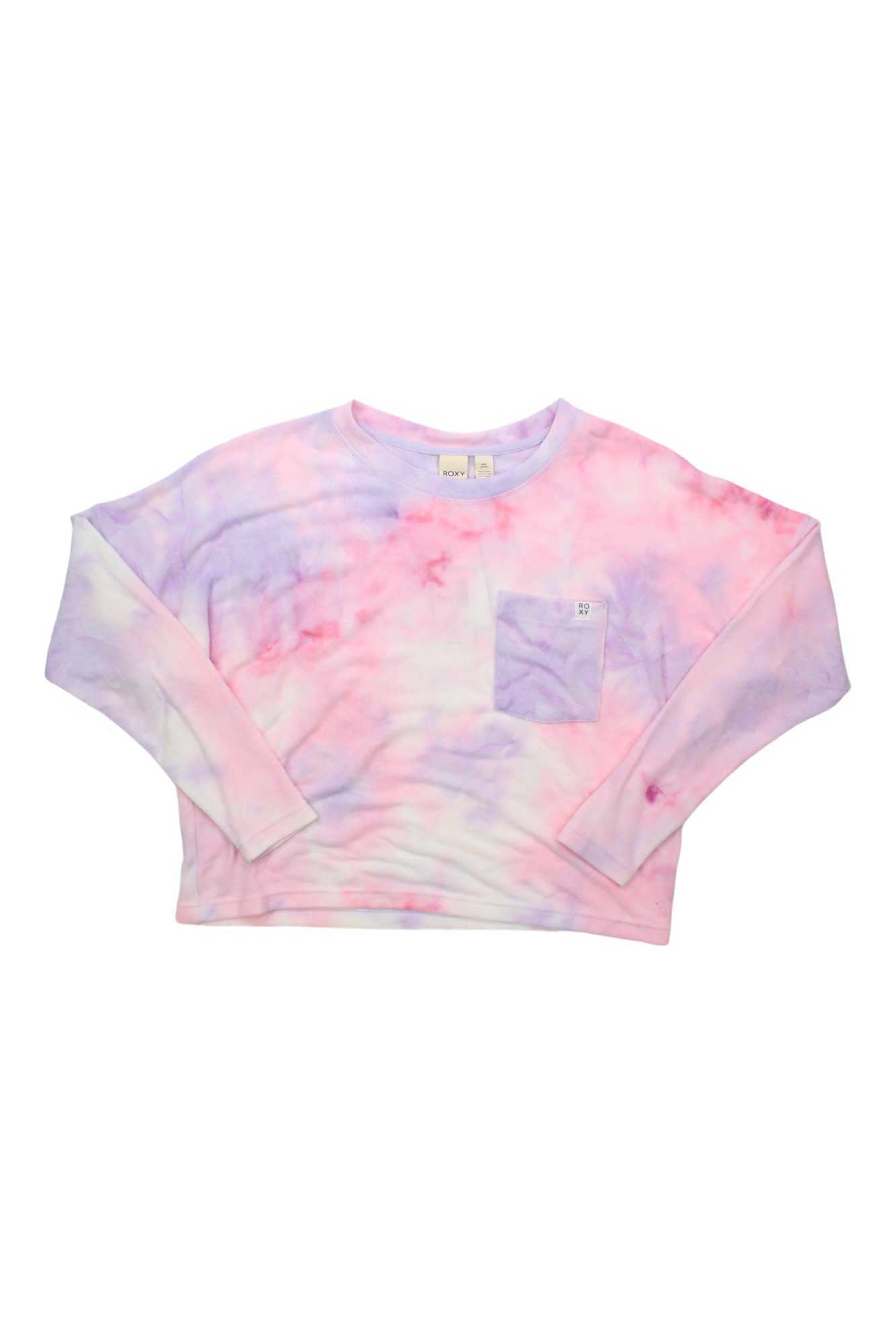 Roxy Sunshine Spirit long-sleeve top, pink tie-dye with front chest pocket