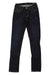 The dish Womens Performance Denim Straight and Narrow Jean features dark blue 4-way stretch denim, yellow stitching, front pockets, and button-zip closure, shown laid flat on a white background.