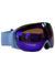 The Smith I/O Mag S Snow Goggle features a wide, reflective purple ChromaPop lens and a light blue adjustable strap, displayed on a white background.