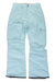 Light blue Boulder Gear Ravish Insulated Pants for girls, featuring cargo and zippered pockets, belt loops, and reinforced cuffs, laid flat on a white background.