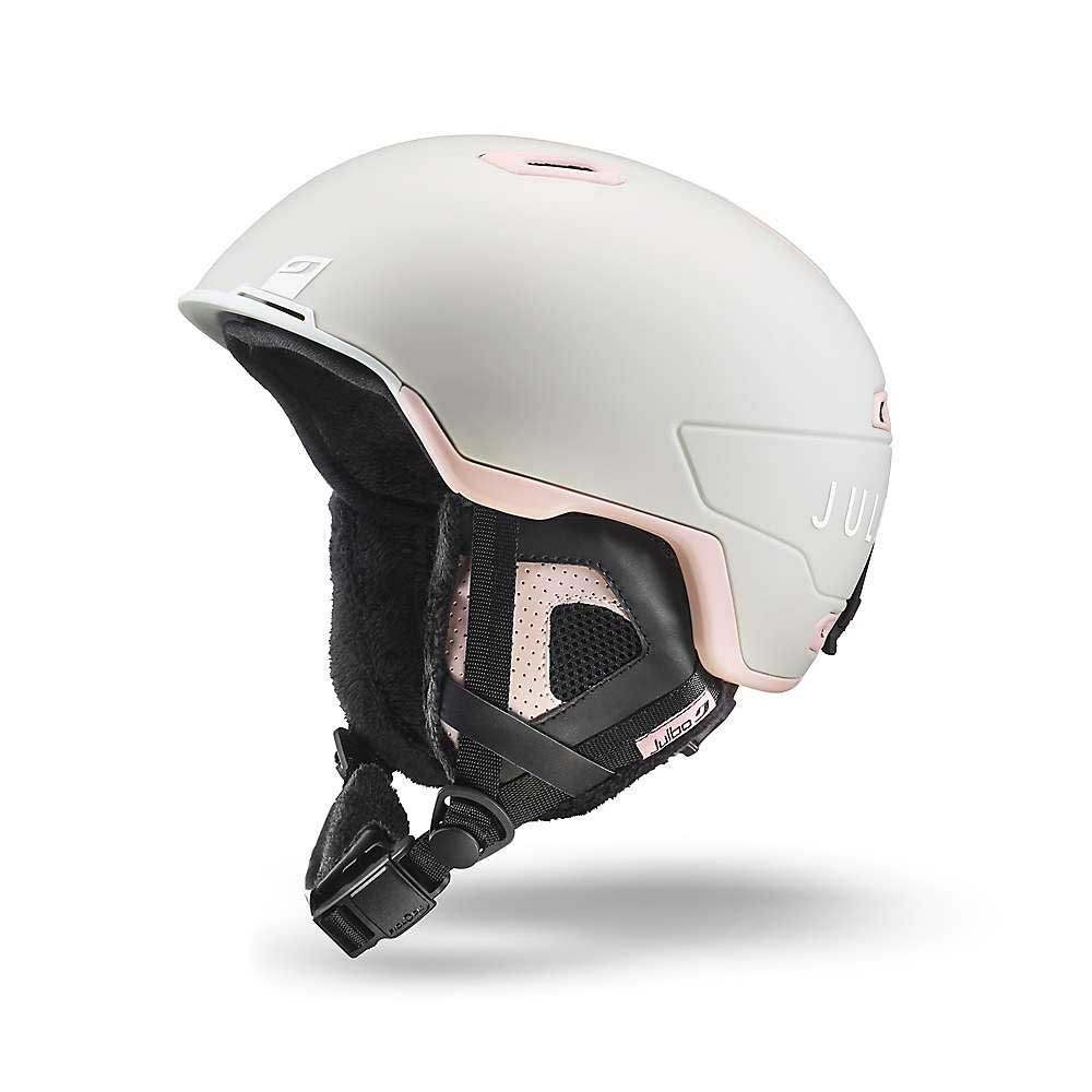 Light grey MIPS ski helmet with EPS shell, ear pads, and chin strap