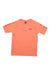 The Helly Hansen Juniors Loen Tech T-Shirt is a short-sleeved orange tee with a subtle logo on the left chest and angled stripes on both sleeves, displayed flat against a white background.