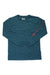 The Carhartt Women's Loose Fit Heavyweight Pocket LS T-Shirt features a teal green color, round neckline, long sleeves with red printed text on the left, and is shown laid flat on a white background.