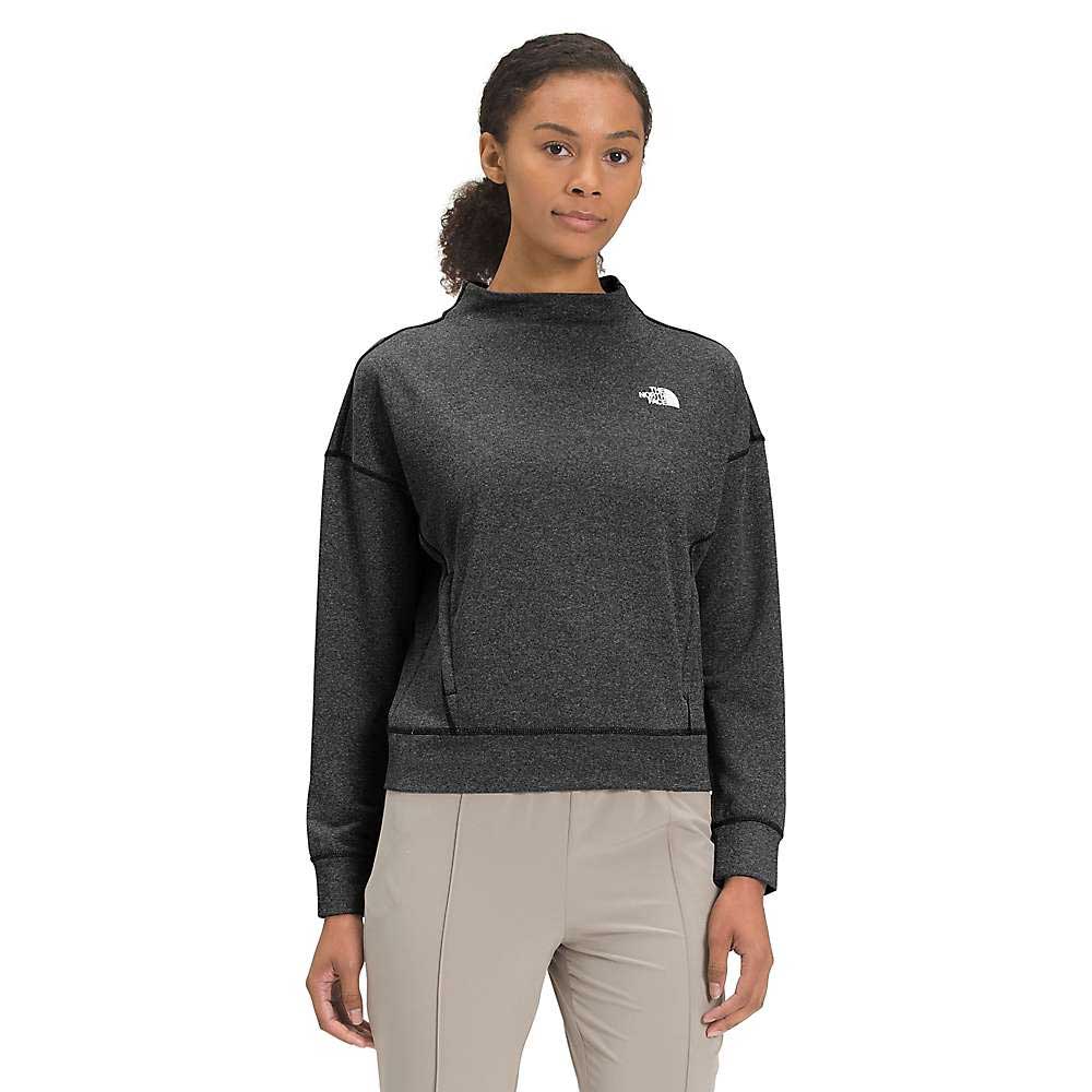 Women's The North Face pullover, dark heather knit, ribbed cuffs and hem with chest logo