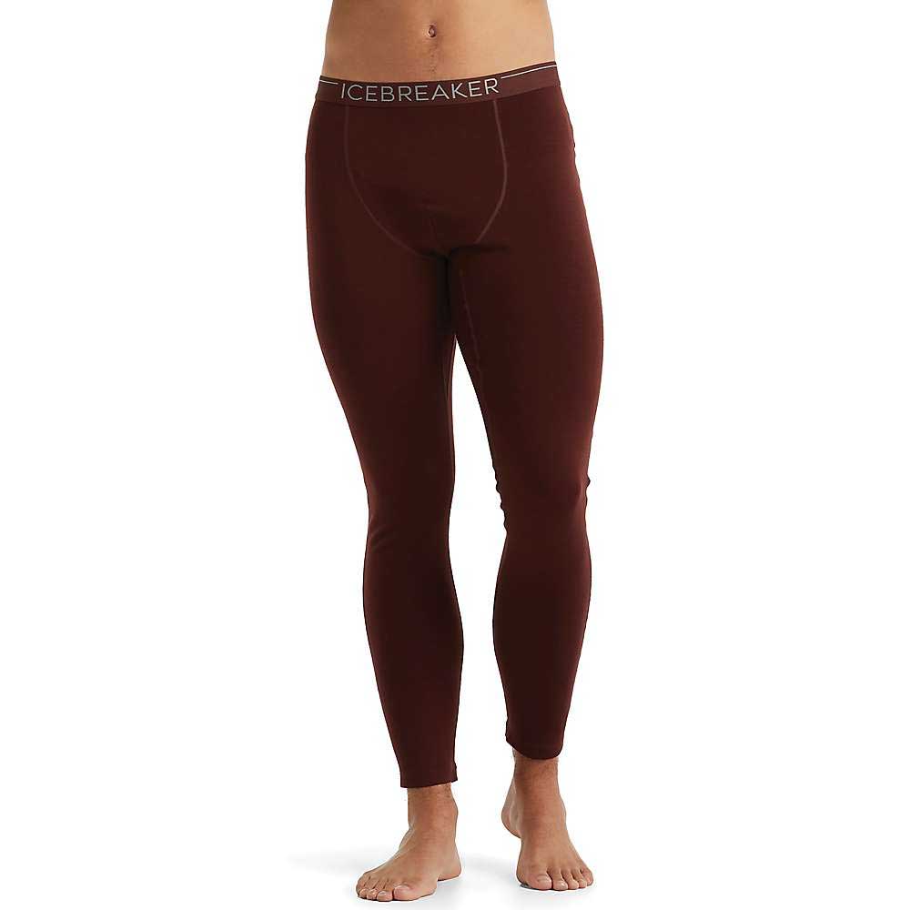 Men's merino leggings, dark maroon/brown, full-length, front view