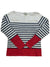 Women’s Orvis long-sleeve shirt: navy/white stripes, red yoke