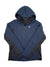 The Boundless Hooded Quarter Zip is a navy blue and black sporty hoodie featuring long sleeves, zip pockets, a quarter-zip front, and a small white spider logo on the left chest.