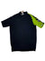 Black short-sleeve cycling jersey with neon green sleeve panel and zip-front closure