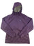 The Outdoor Research Women's Apollo Jacket in purple features a waterproof design, front zipper, long sleeves, loose fit, and OR logo on the left chest—shown laid flat on a white background.