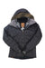 Women's Quinn jacket, dark blue-gray quilted puffer with hood and faux-fur trim