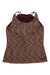 The Rab Womens Lineal Tank is a sleeveless, fitted tank top with thin straps and a brown-gray textured pattern. Its moisture-wicking fabric keeps you cool and comfortable during travel or daily activities.