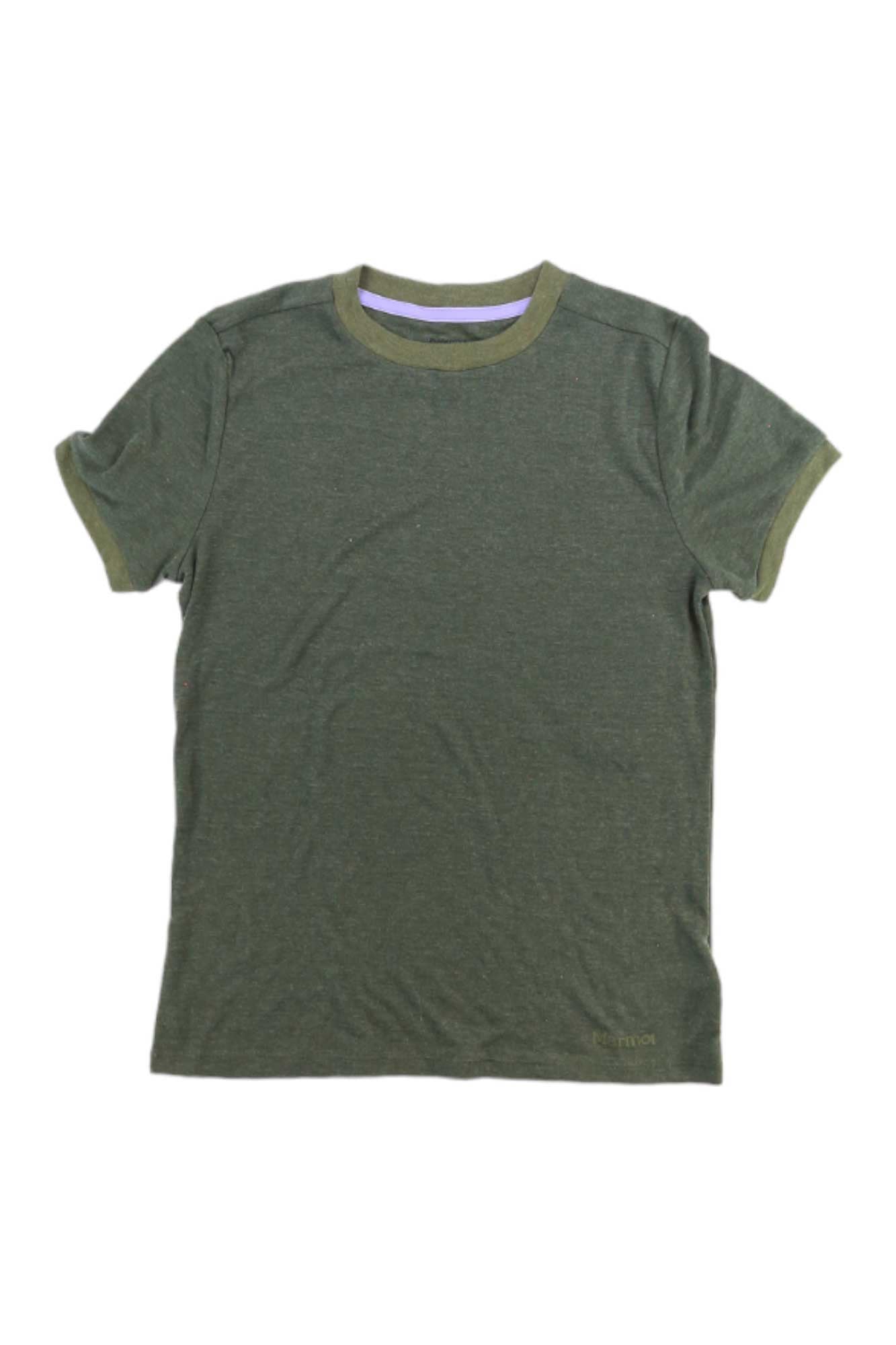 The Womens Switchback Short-Sleeve T-Shirt is an olive green, crew neck top with short sleeves, laid flat on a white background—crafted for moisture wicking comfort and outdoor performance.