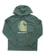 The Carhartt Women's Rain Defender Relaxed Fit Midweight C Logo Graphic Sweatshirt is green with a drawstring hood, front pocket, and light yellow Carhartt logo/name on the chest. Features a relaxed fit for comfort.