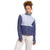 A woman with curly hair models The North Face Womens Alpine Polartec 100 1/4 Zip Cowl Top in blue and light blue, standing against a white background and looking at the camera with a relaxed expression.