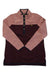 Quilted mockneck tunic with blush sleeves and dark wine diamond yoke, snap front