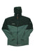 The Mammut Mens Convey Tour HS Hooded Jacket features a two-tone green design, lightweight GORE-TEX, a front zipper, zippered pockets, and a chest logo—ideal for outdoor adventures. Upper and sleeves are dark green; lower section is lighter green.