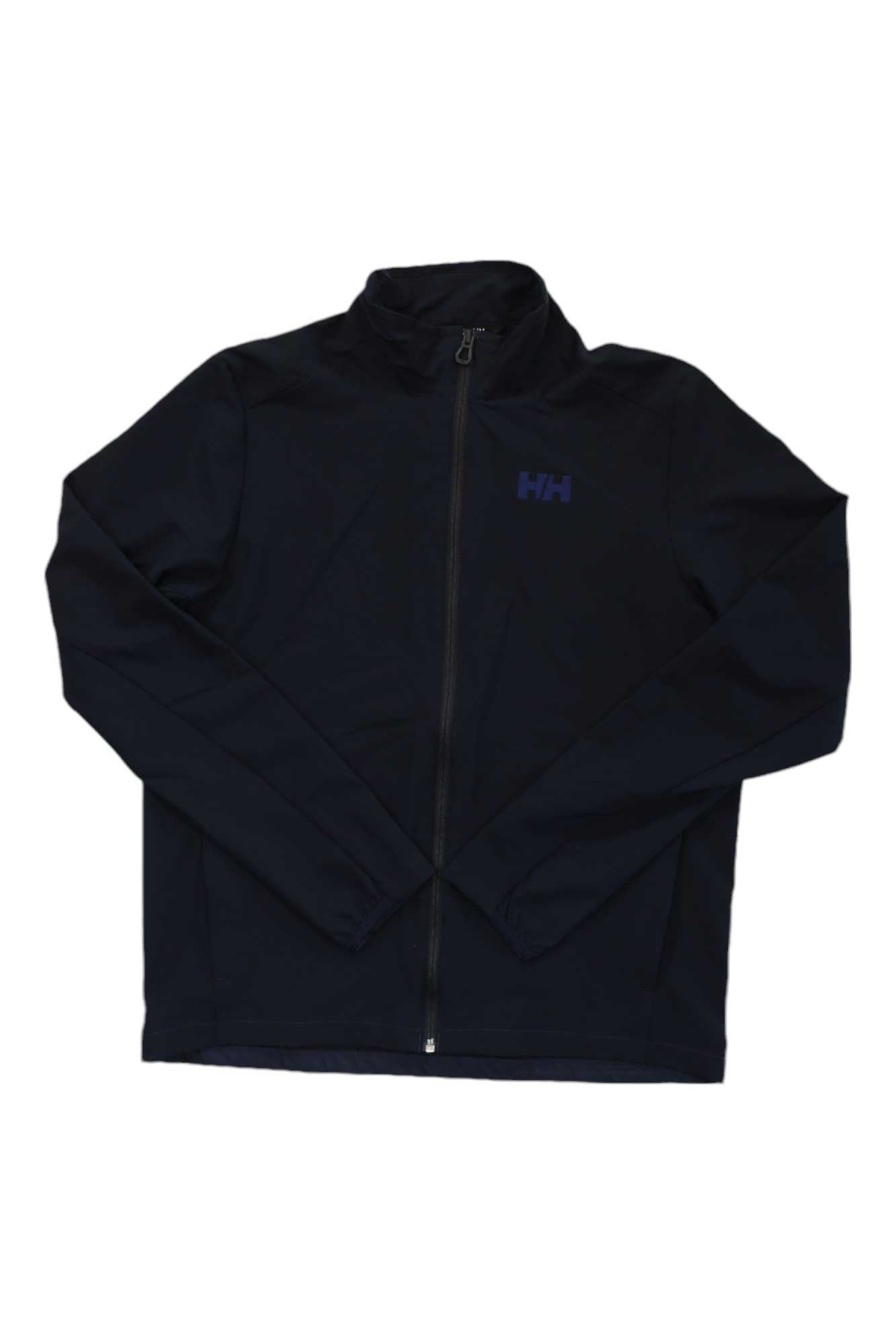 Men's navy softshell jacket with full zip and stand collar, HH logo on chest