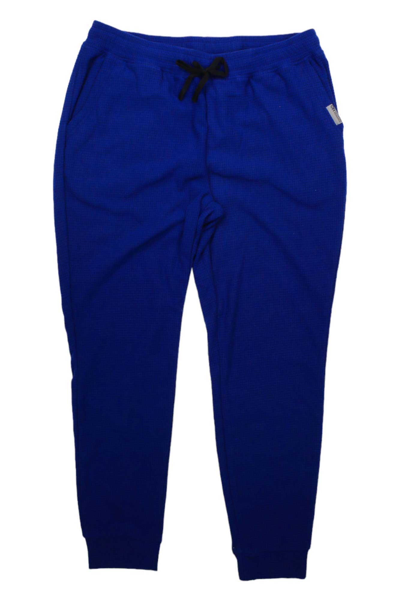 Women's blue trail jogger pants with drawstring waist and tapered ankle cuffs