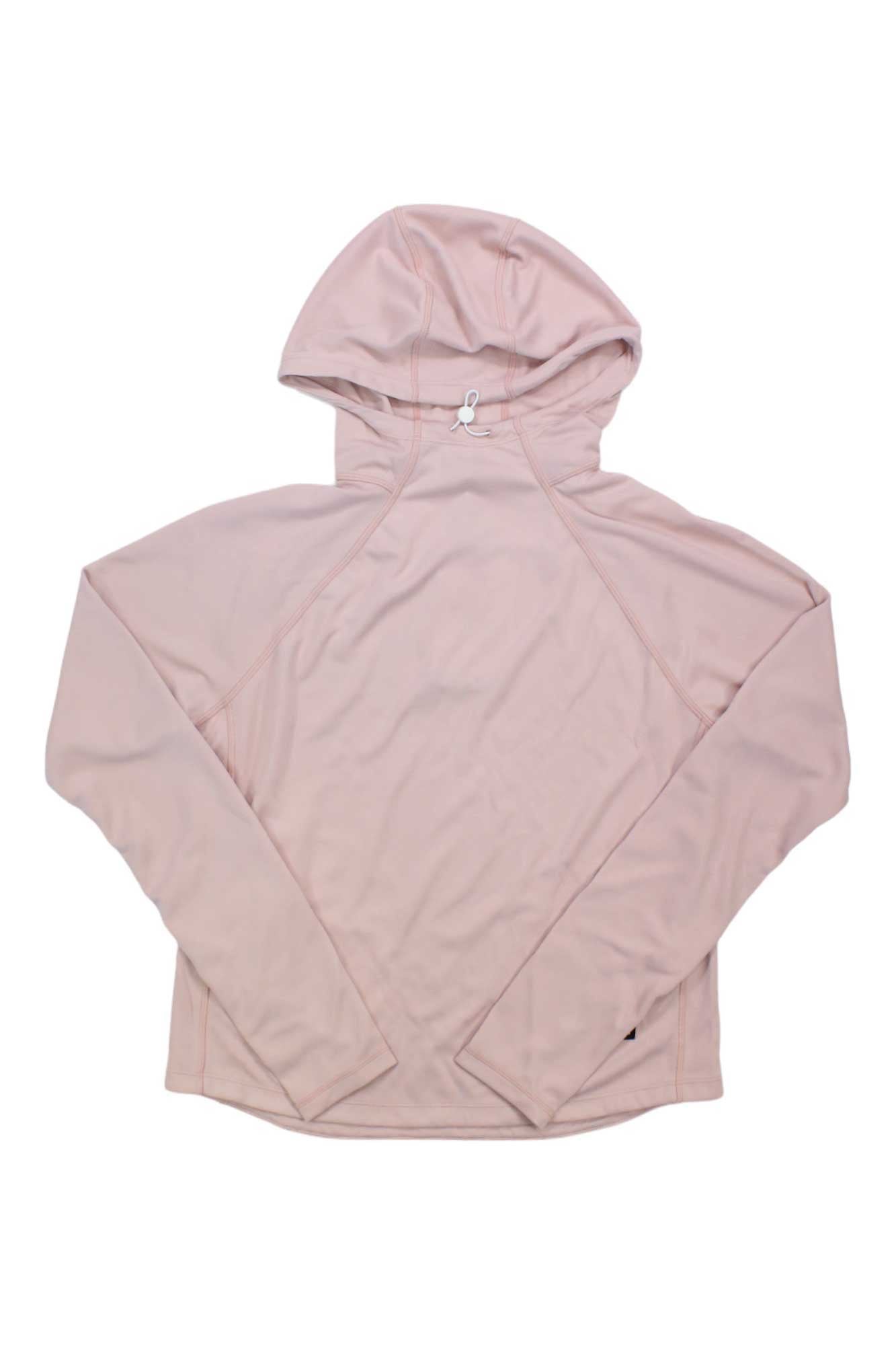 Women’s pullover hoodie in blush pink, adjustable hood with kangaroo pocket
