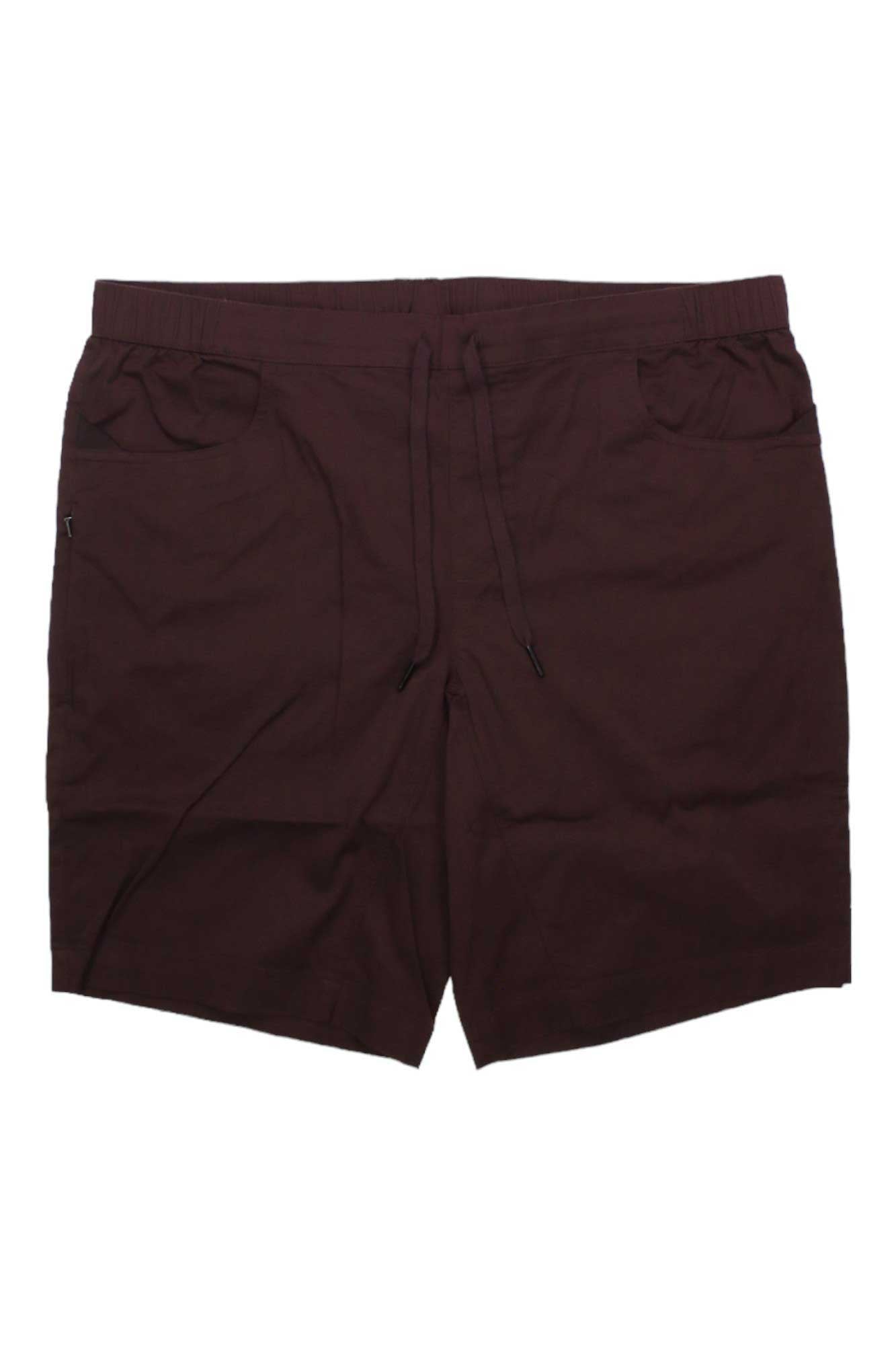 The Black Diamond Mens Notion 11 Inch Short, in plain dark brown organic cotton, features an adjustable drawstring waist and two front pockets, shown laid flat on a white background.