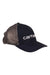 The Carhartt Men's Canvas Mesh-Back Logo Graphic Cap is a black and gray cap with a curved brim and white Carhartt embroidery, offering an ideal outdoor graphic hat style.